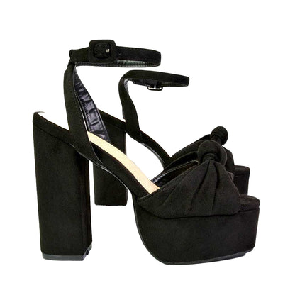 Jet Black - Lifestyle - XY London Womens-Ladies Lillian Strappy Chunky Peep Toe Block Heel High Heels