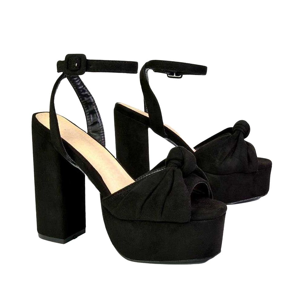 Jet Black - Front - XY London Womens-Ladies Lillian Strappy Chunky Peep Toe Block Heel High Heels