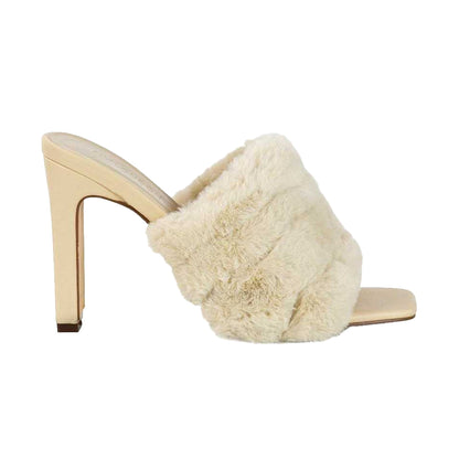 Nude - Lifestyle - XY London Womens-Ladies Hunter Fluffy Slim Block Heel Mules