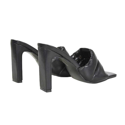 Black - Back - XY London Womens-Ladies Mallory Slim High Block Heel Mules
