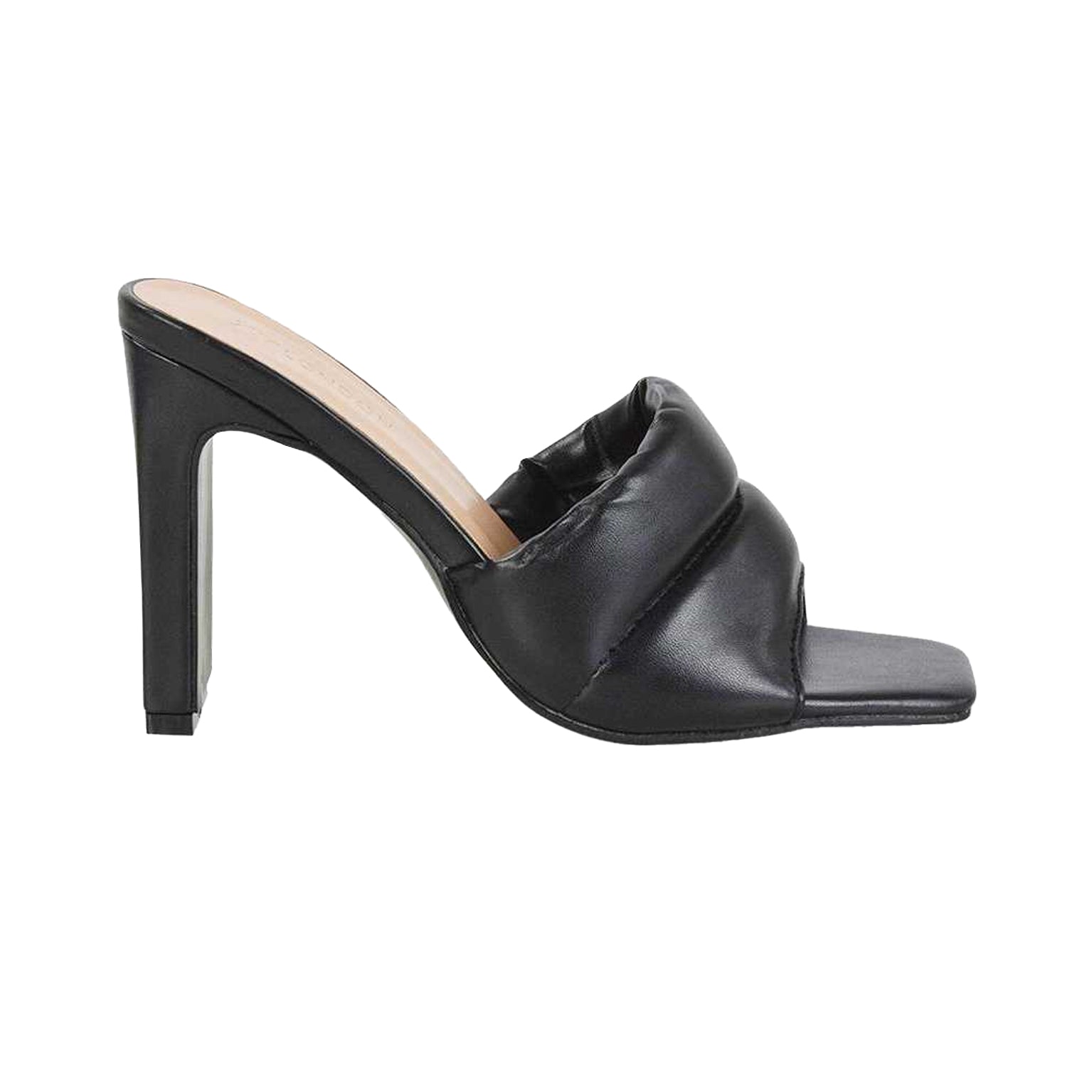 Black - Side - XY London Womens-Ladies Mallory Slim High Block Heel Mules