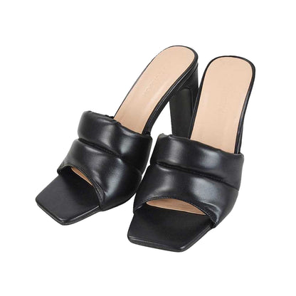 Black - Pack Shot - XY London Womens-Ladies Mallory Slim High Block Heel Mules