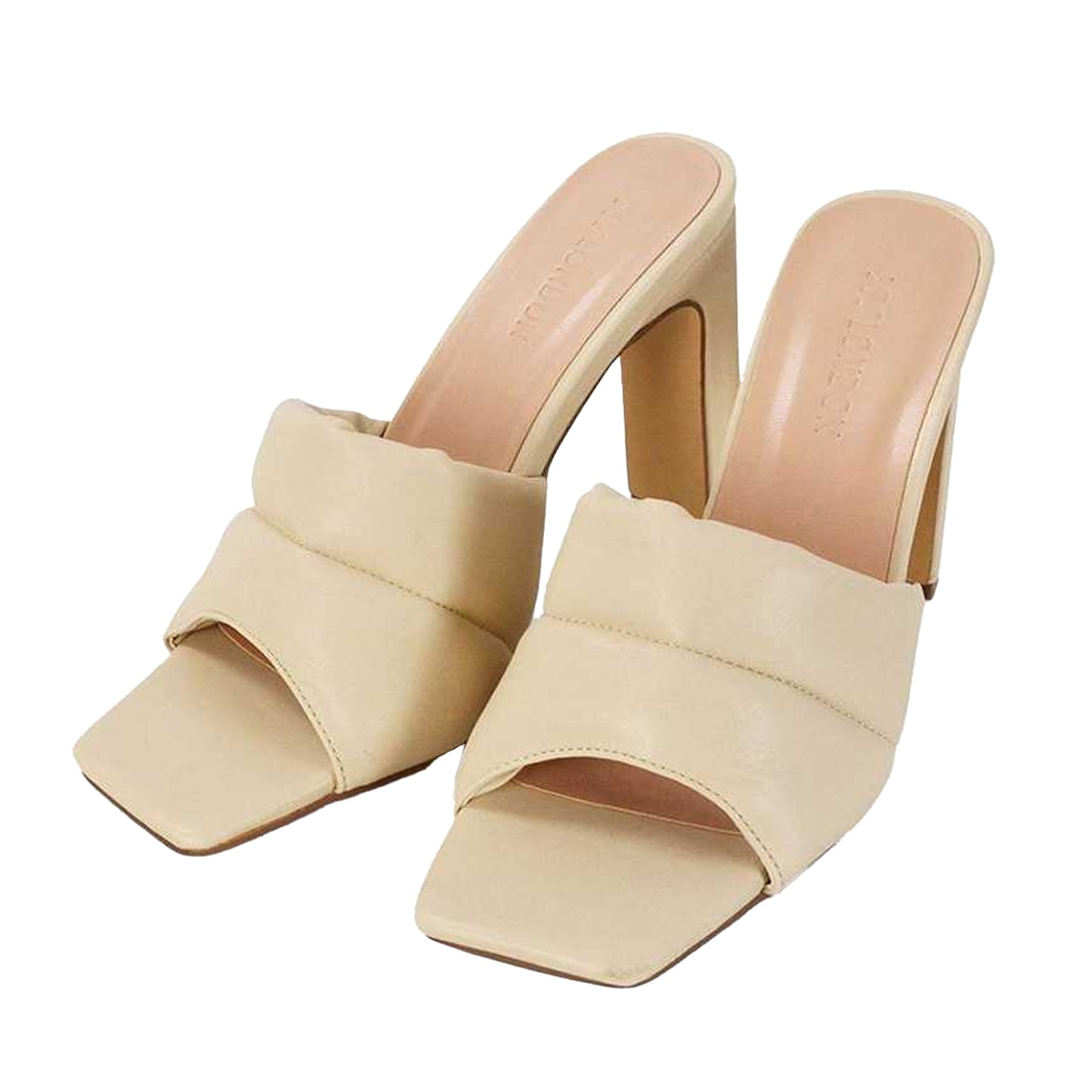 Nude - Pack Shot - XY London Womens-Ladies Mallory Slim High Block Heel Mules