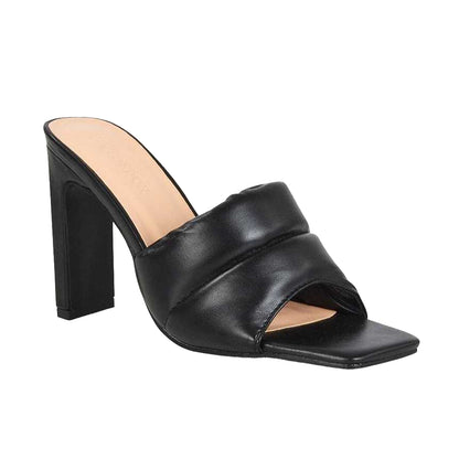 Black - Front - XY London Womens-Ladies Mallory Slim High Block Heel Mules