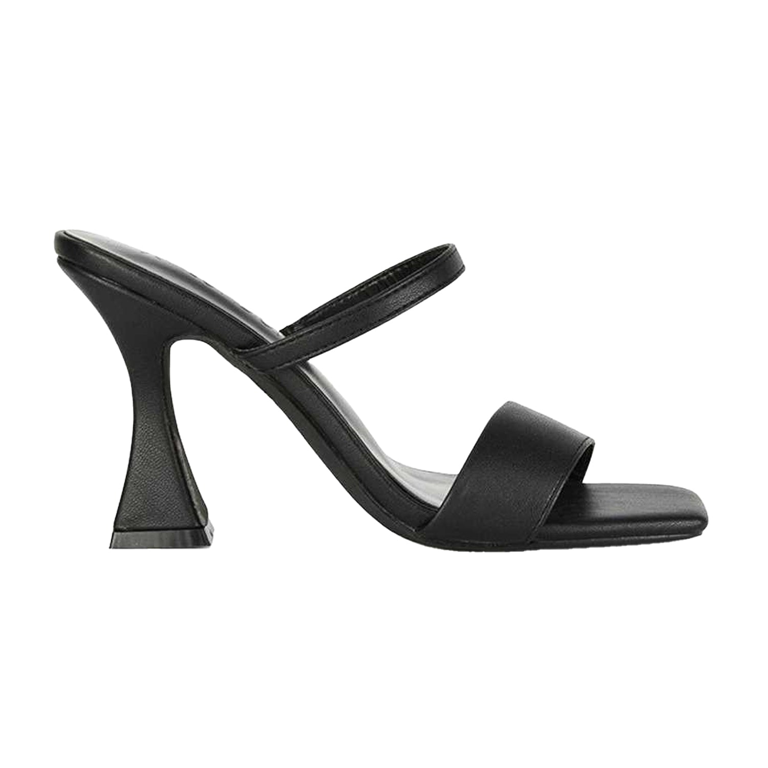 Black - Side - XY London Womens-Ladies Haven Double Strap Sculptured Heel Mules