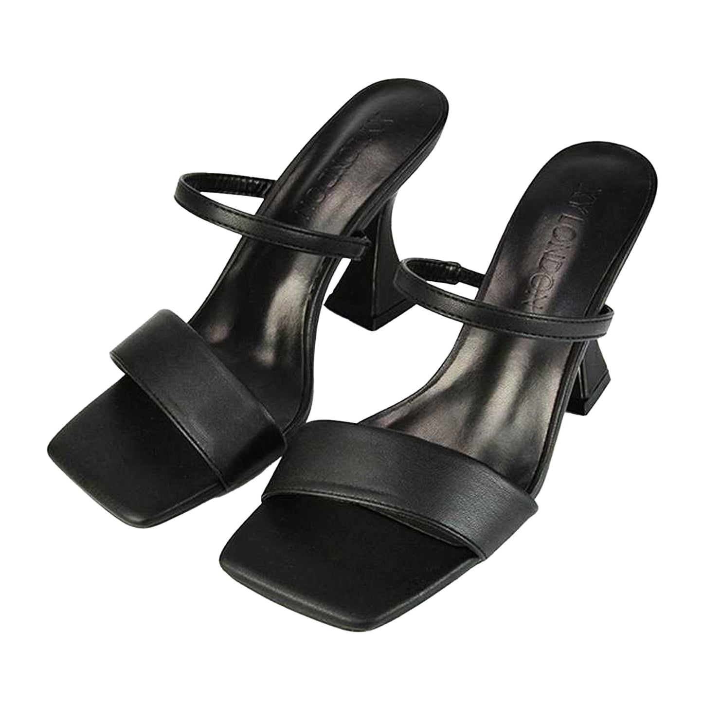 Black - Pack Shot - XY London Womens-Ladies Haven Double Strap Sculptured Heel Mules