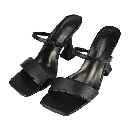 Black - Pack Shot - XY London Womens-Ladies Haven Double Strap Sculptured Heel Mules