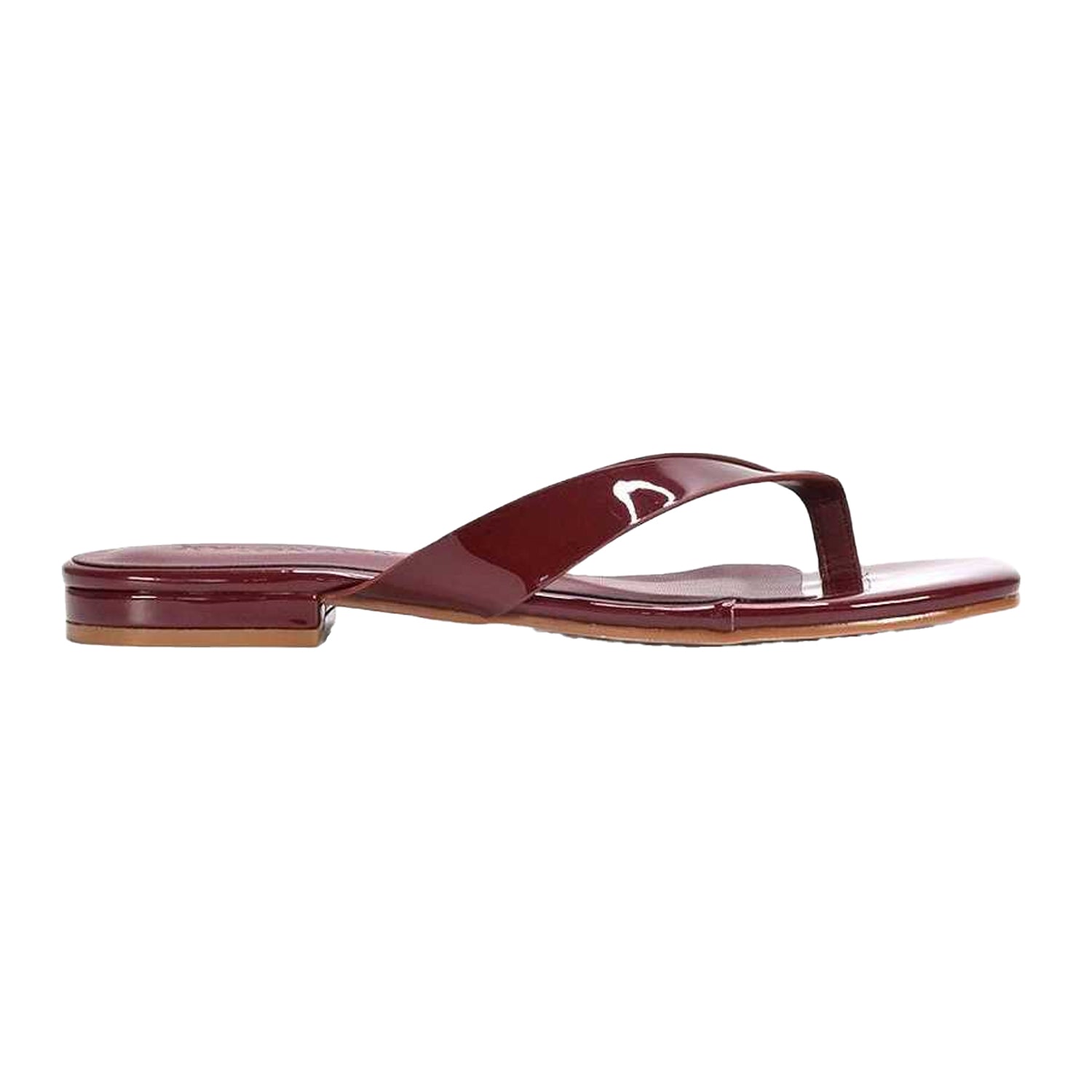 Burgundy - Back - XY London Womens-Ladies Rio Patent Thong Strap Square Flip Flops