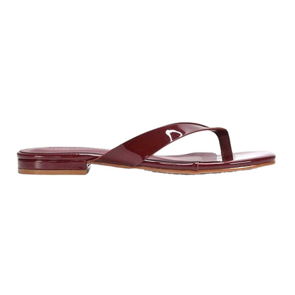 Burgundy - Back - XY London Womens-Ladies Rio Patent Thong Strap Square Flip Flops
