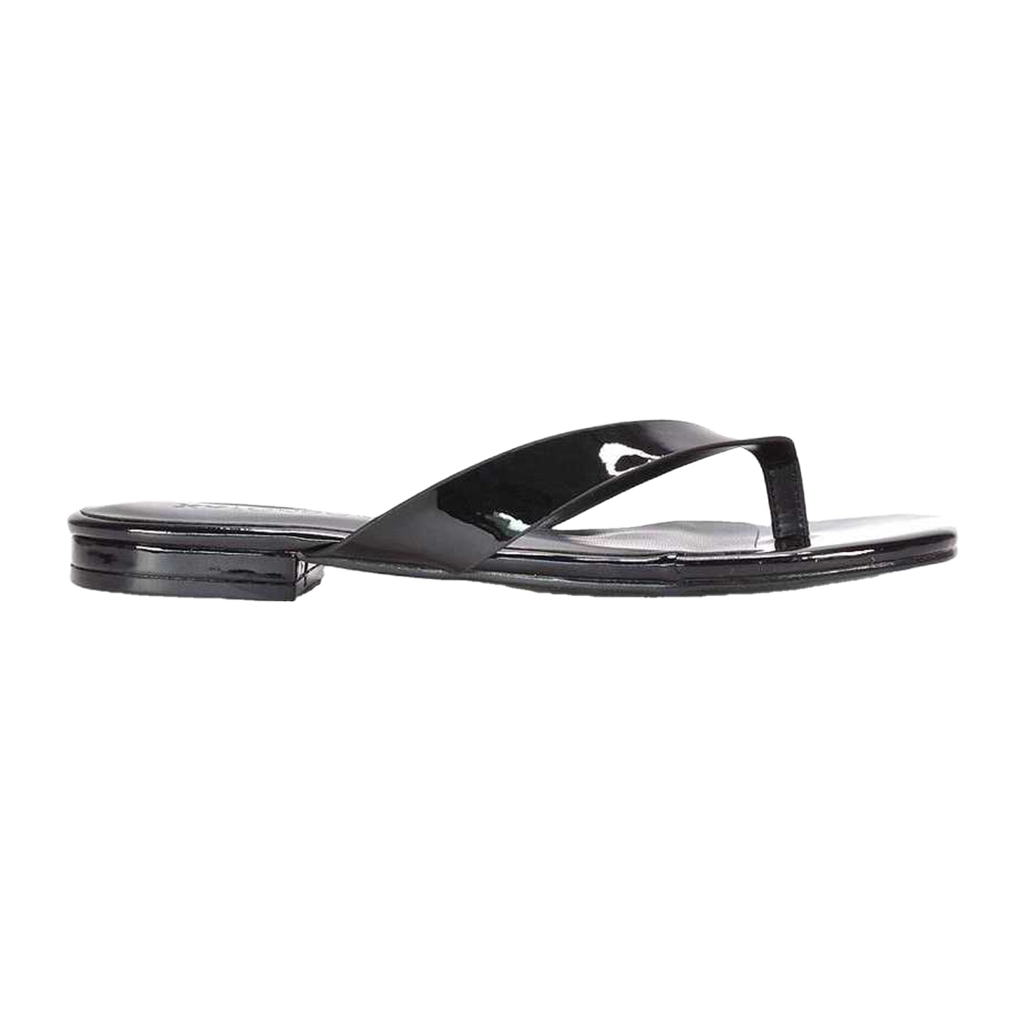 True Black - Back - XY London Womens-Ladies Rio Patent Thong Strap Square Flip Flops