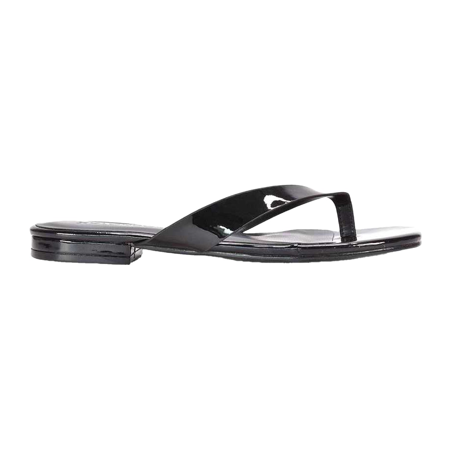 True Black - Back - XY London Womens-Ladies Rio Patent Thong Strap Square Flip Flops