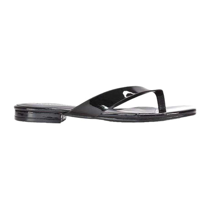 True Black - Back - XY London Womens-Ladies Rio Patent Thong Strap Square Flip Flops