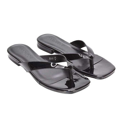 True Black - Lifestyle - XY London Womens-Ladies Rio Patent Thong Strap Square Flip Flops