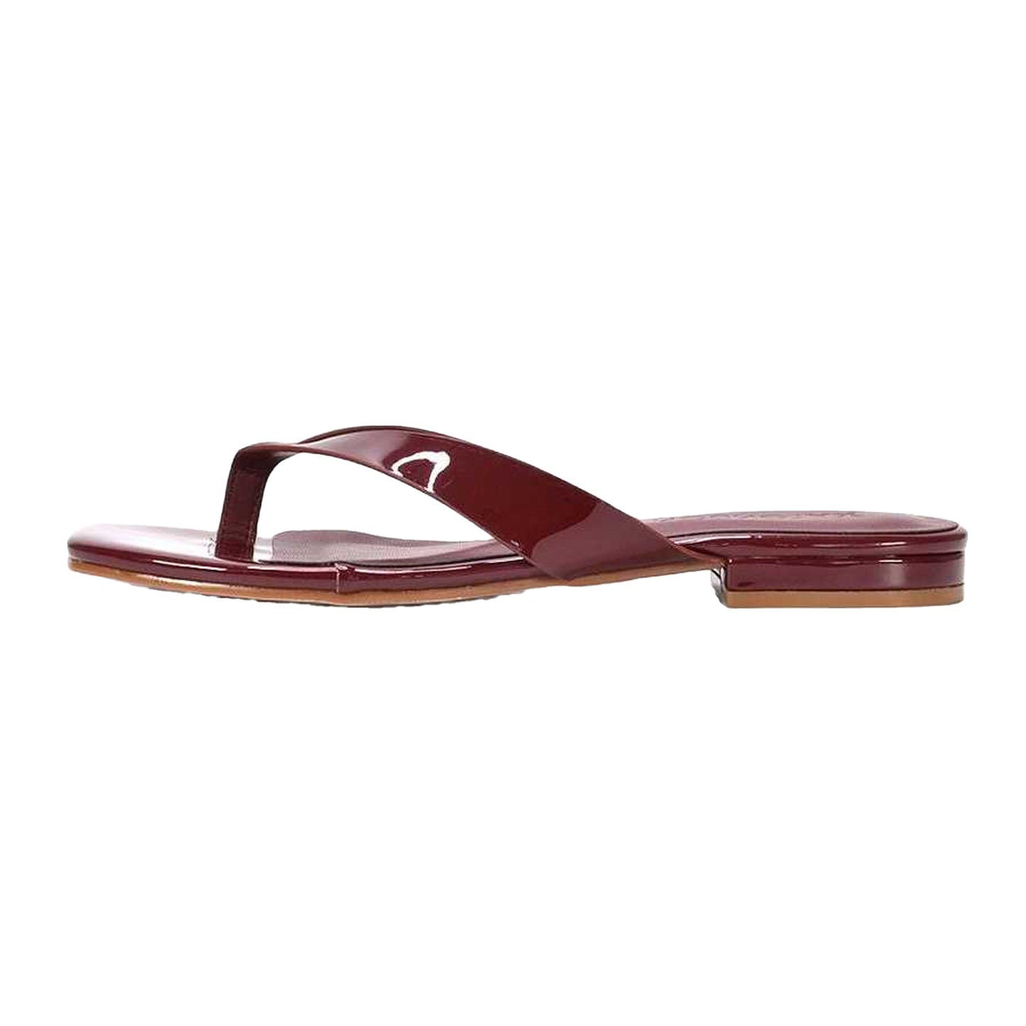 Burgundy - Side - XY London Womens-Ladies Rio Patent Thong Strap Square Flip Flops