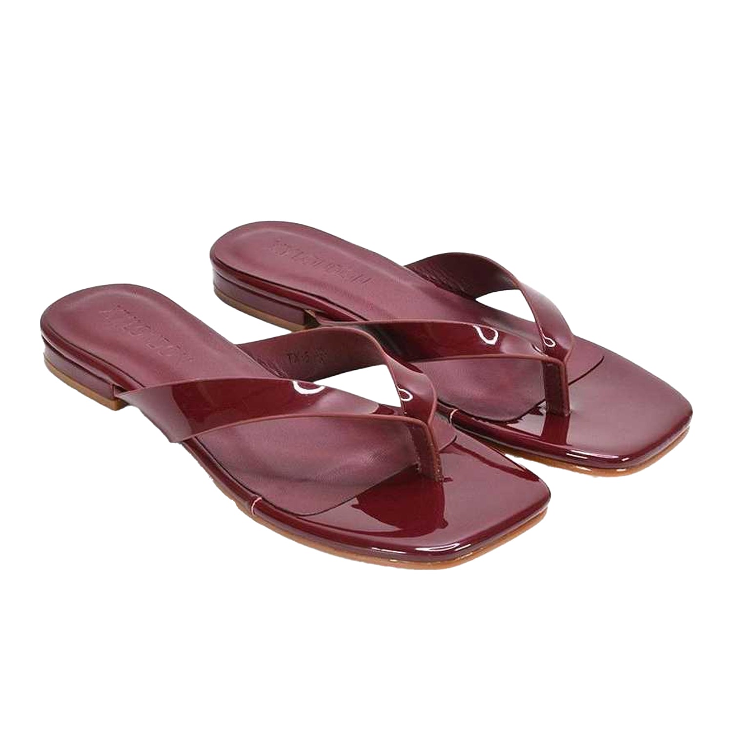 Burgundy - Lifestyle - XY London Womens-Ladies Rio Patent Thong Strap Square Flip Flops