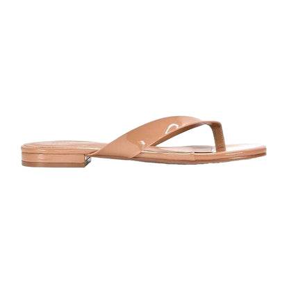 Taupe - Back - XY London Womens-Ladies Rio Patent Thong Strap Square Flip Flops