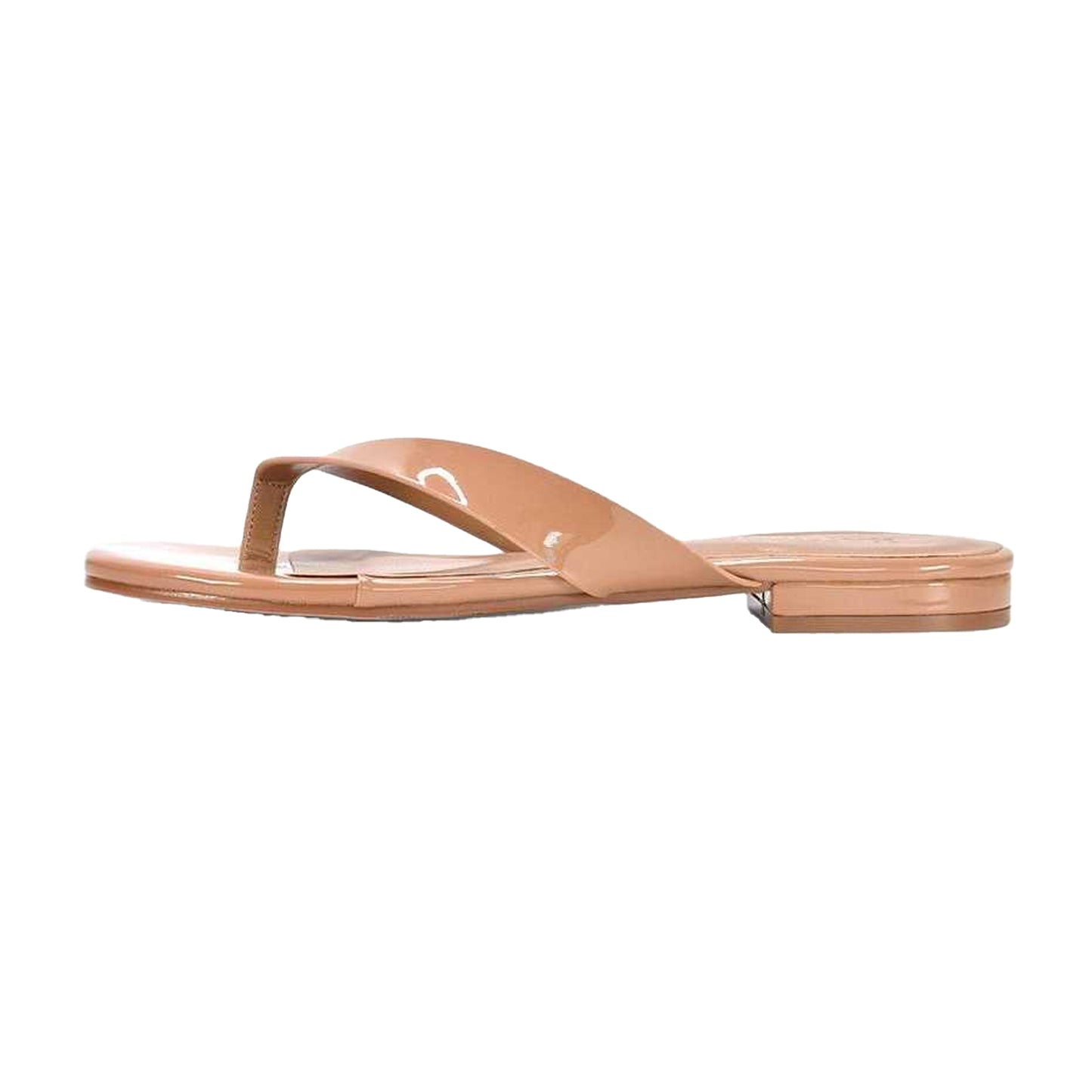 Taupe - Side - XY London Womens-Ladies Rio Patent Thong Strap Square Flip Flops