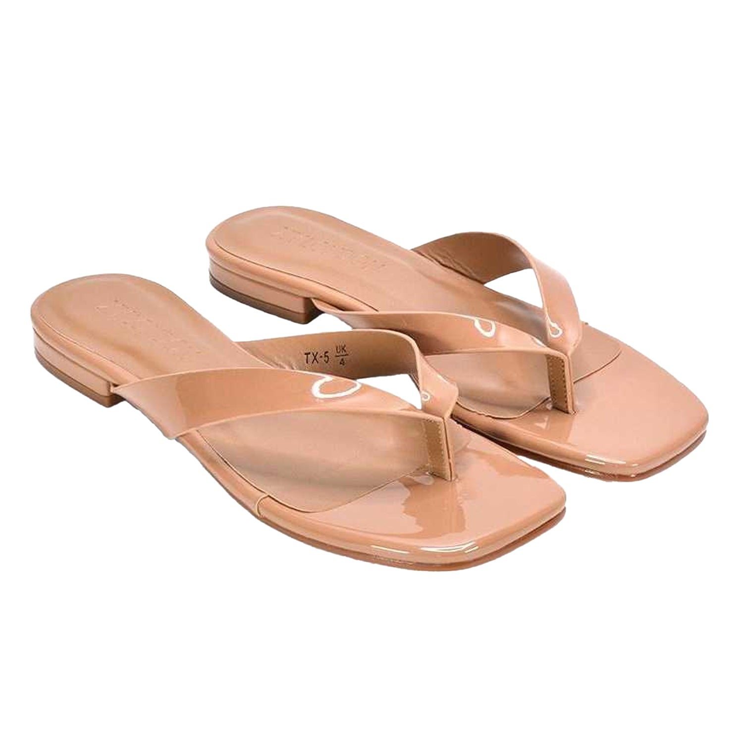 Taupe - Lifestyle - XY London Womens-Ladies Rio Patent Thong Strap Square Flip Flops