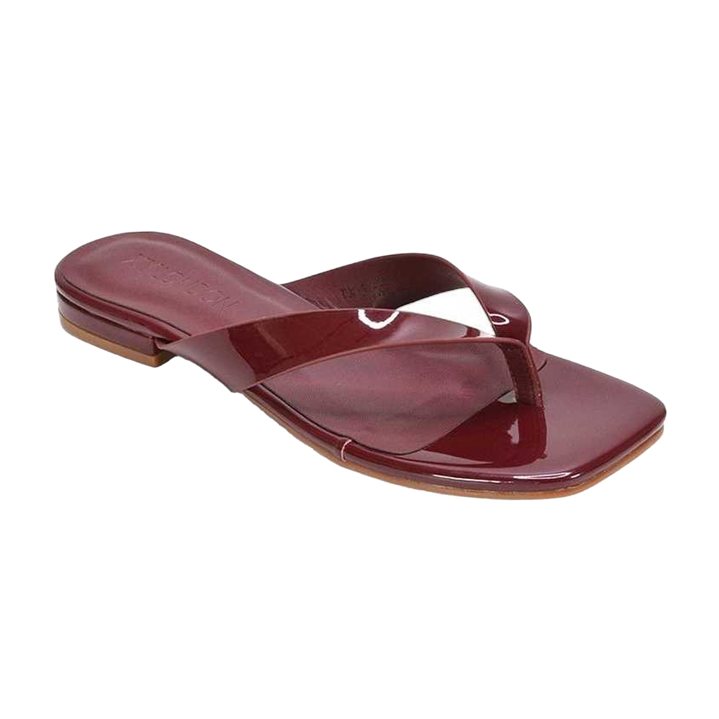 Burgundy - Front - XY London Womens-Ladies Rio Patent Thong Strap Square Flip Flops