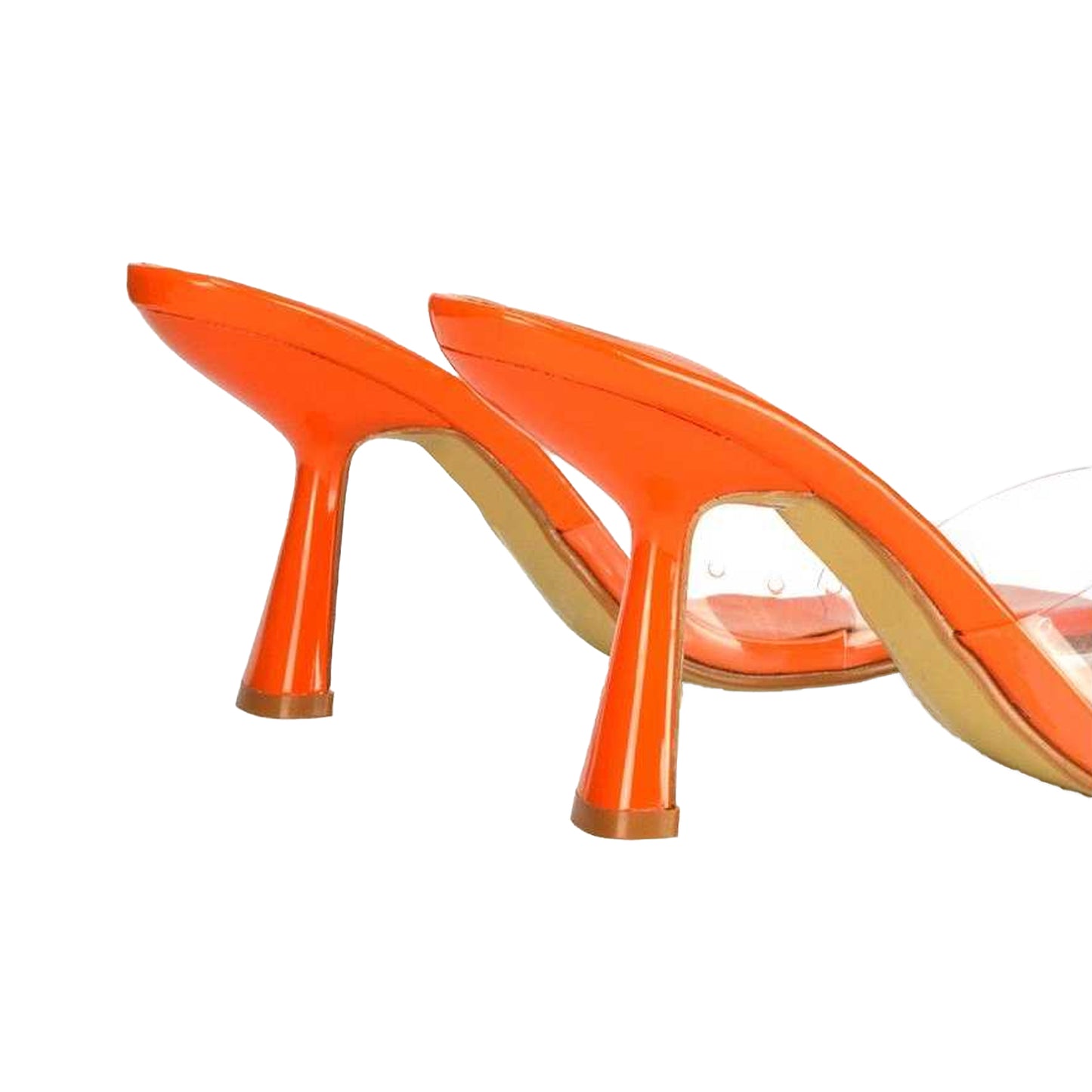 Orange - Back - XY London Womens-Ladies Lacie Patent Transparent Strap Thin Block Heel Mule Sandals