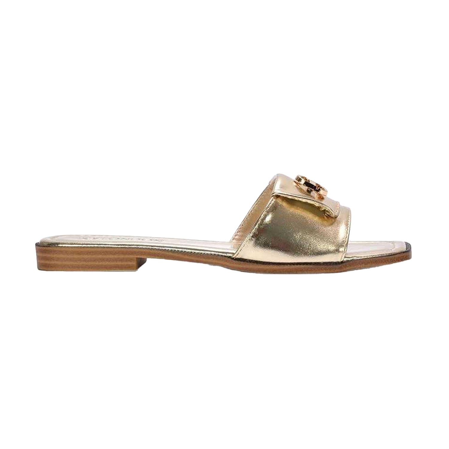 Gold - Back - XY London Womens-Ladies Leigh Metallic Open Toe Buckle Detail Sandals