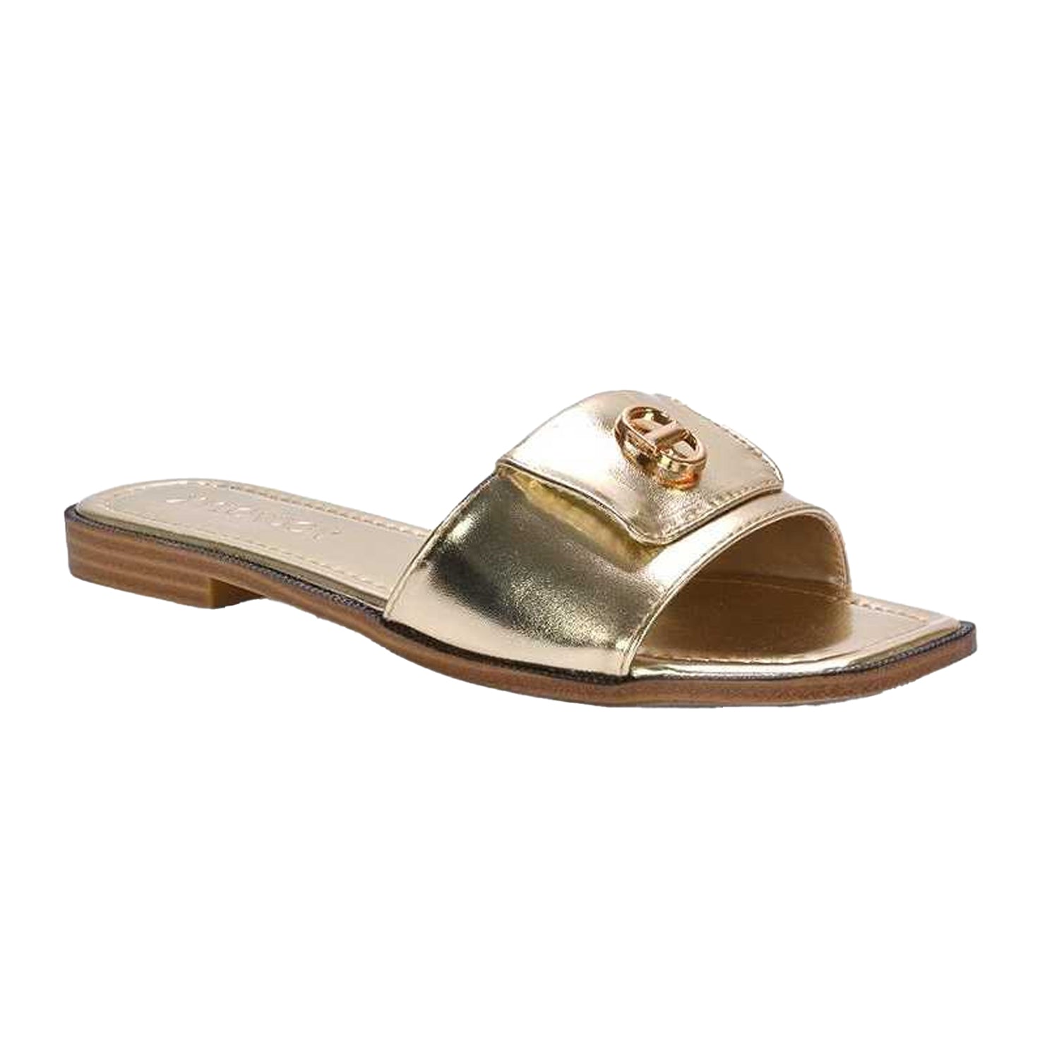 Gold - Front - XY London Womens-Ladies Leigh Metallic Open Toe Buckle Detail Sandals