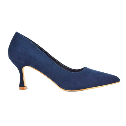 Navy - Side - XY London Womens-Ladies Lisa Pointed Mid Stiletto Court Shoes