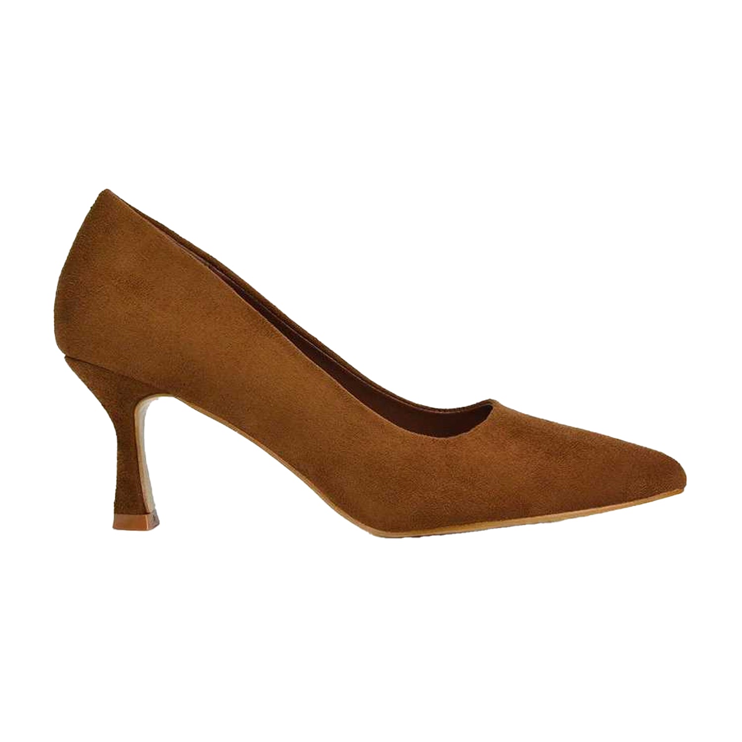 Brown - Side - XY London Womens-Ladies Lisa Pointed Mid Stiletto Court Shoes