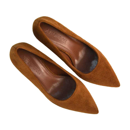 Brown - Pack Shot - XY London Womens-Ladies Lisa Pointed Mid Stiletto Court Shoes