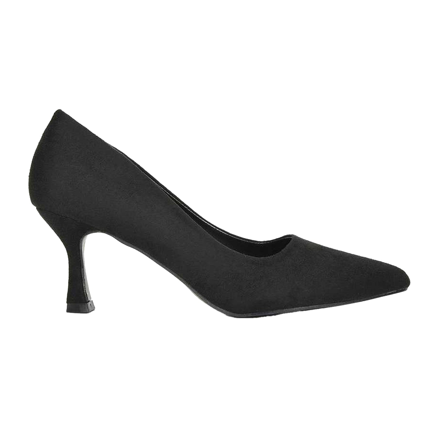 Jet Black - Side - XY London Womens-Ladies Lisa Pointed Mid Stiletto Court Shoes