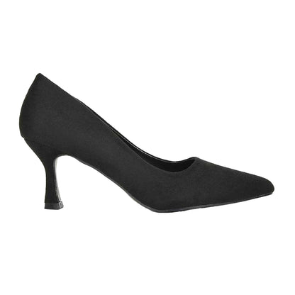 Jet Black - Side - XY London Womens-Ladies Lisa Pointed Mid Stiletto Court Shoes
