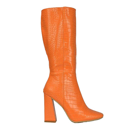 Orange - Back - XY London Womens-Ladies Mina Mid Calf Heeled Knee-High Boots