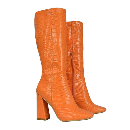 Orange - Lifestyle - XY London Womens-Ladies Mina Mid Calf Heeled Knee-High Boots