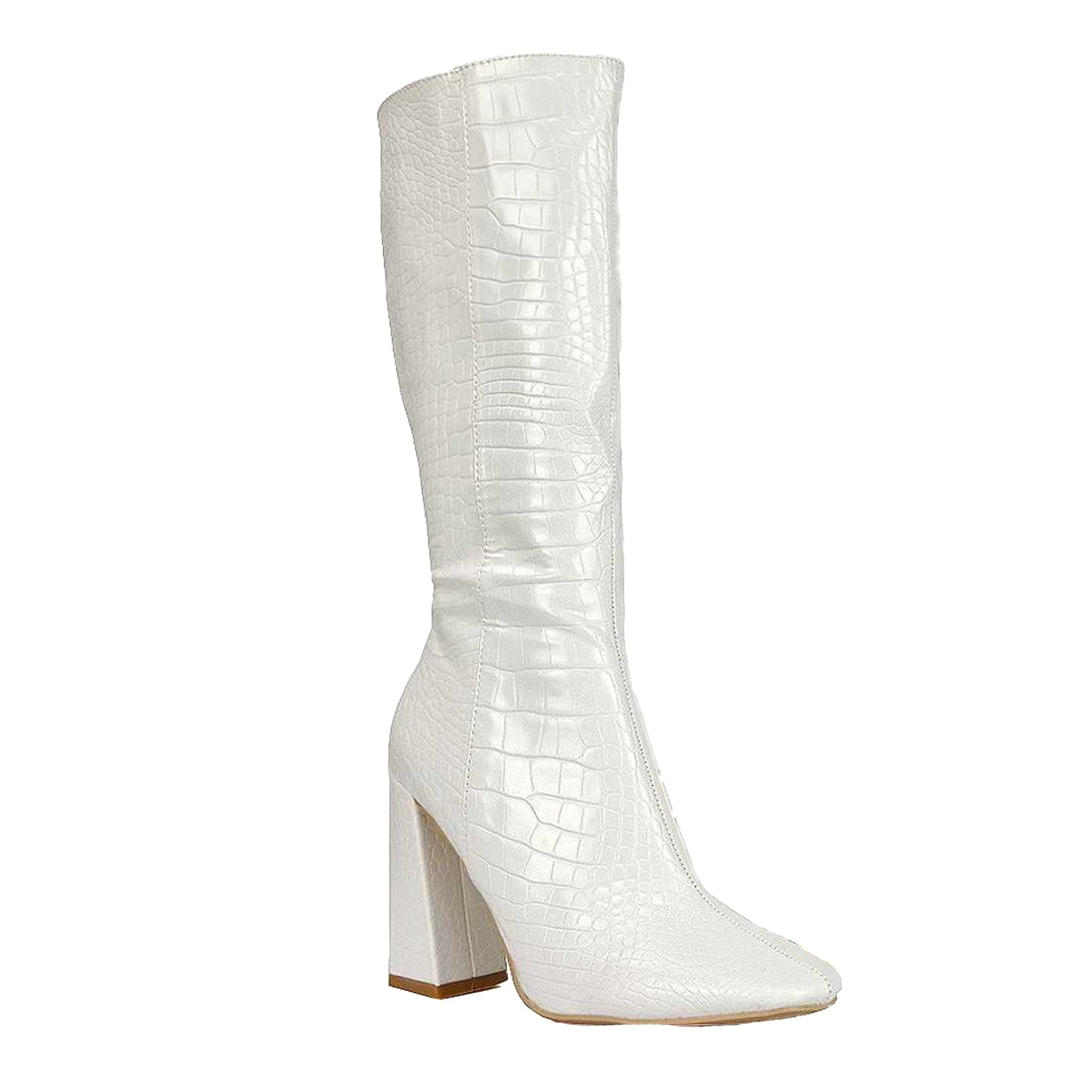 White - Front - XY London Womens-Ladies Mina Mid Calf Heeled Knee-High Boots