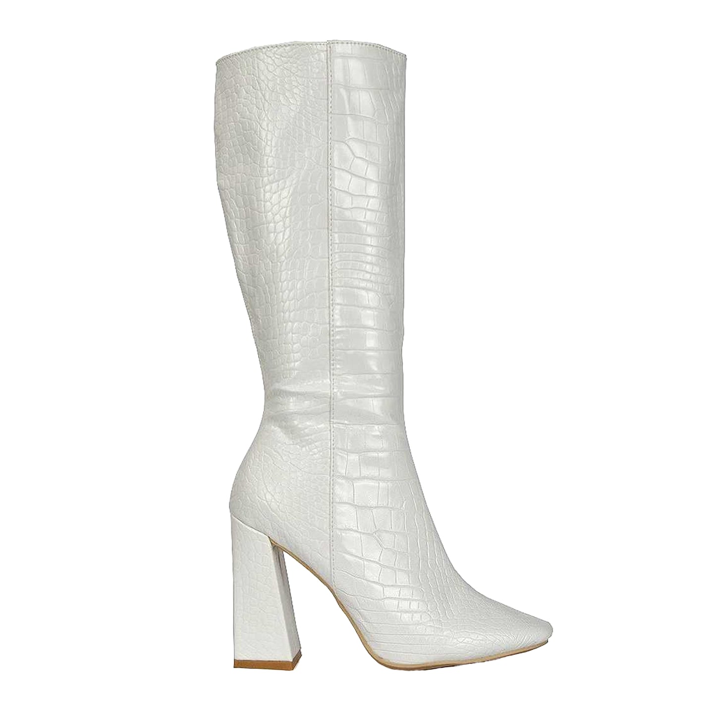 White - Back - XY London Womens-Ladies Mina Mid Calf Heeled Knee-High Boots