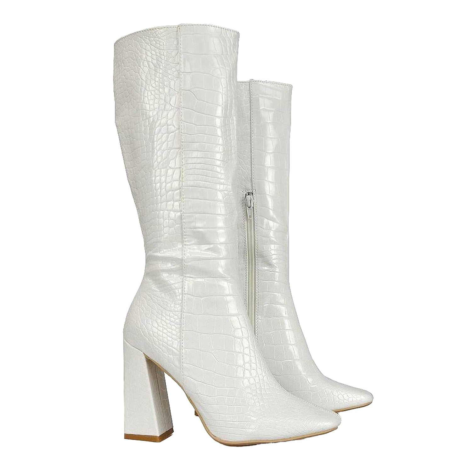 White - Lifestyle - XY London Womens-Ladies Mina Mid Calf Heeled Knee-High Boots