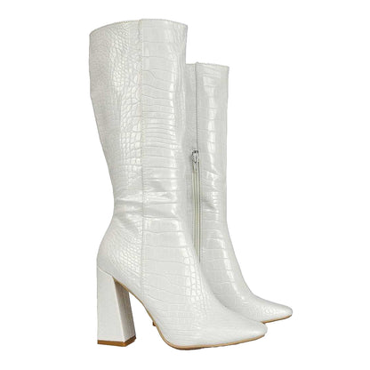 White - Lifestyle - XY London Womens-Ladies Mina Mid Calf Heeled Knee-High Boots