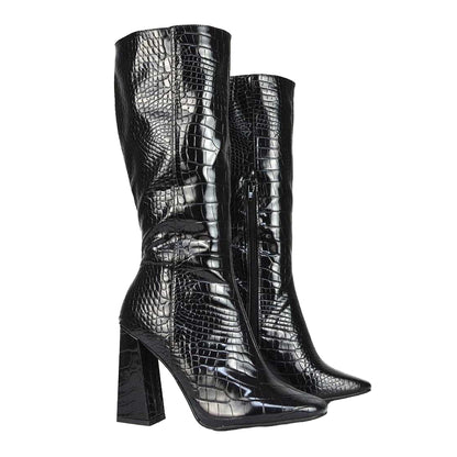 Black - Lifestyle - XY London Womens-Ladies Mina Mid Calf Heeled Knee-High Boots
