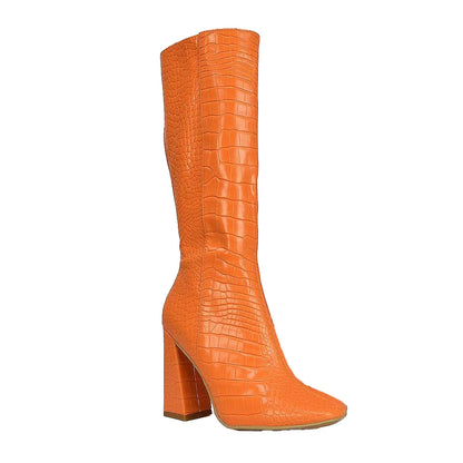 Orange - Front - XY London Womens-Ladies Mina Mid Calf Heeled Knee-High Boots