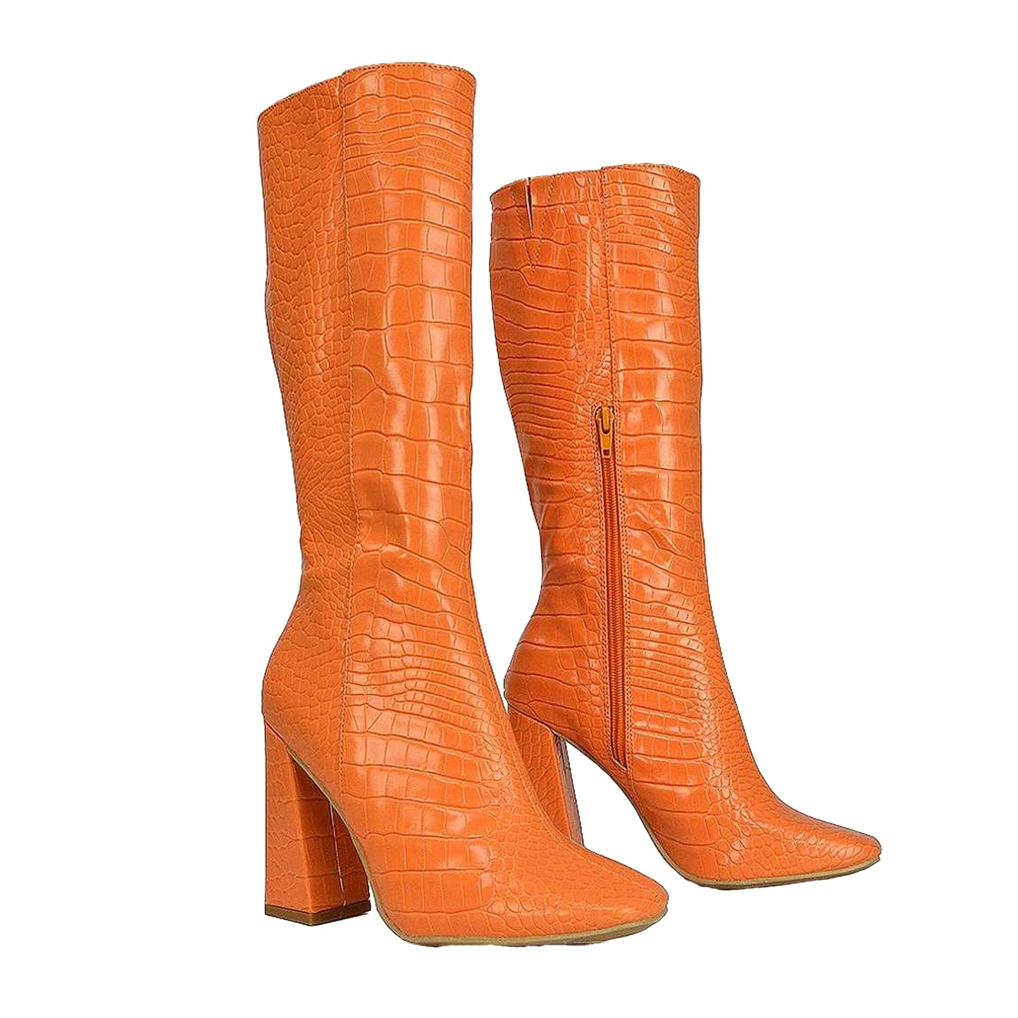 Orange - Side - XY London Womens-Ladies Mina Mid Calf Heeled Knee-High Boots