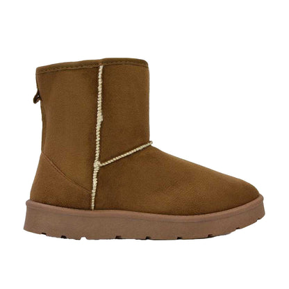 Brown - Back - XY London Womens-Ladies Junie Faux Fur Lined Classic Flat Ankle Boots