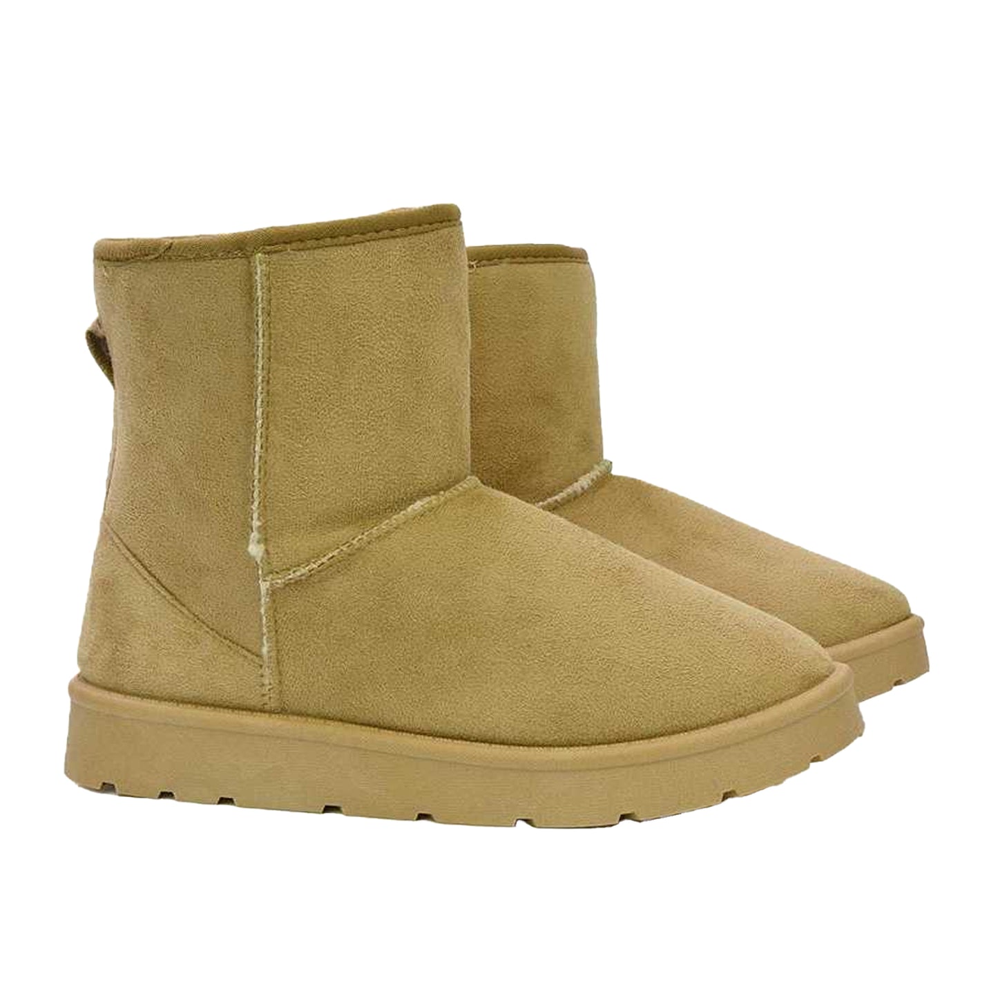 Light Tan - Side - XY London Womens-Ladies Junie Faux Fur Lined Classic Flat Ankle Boots