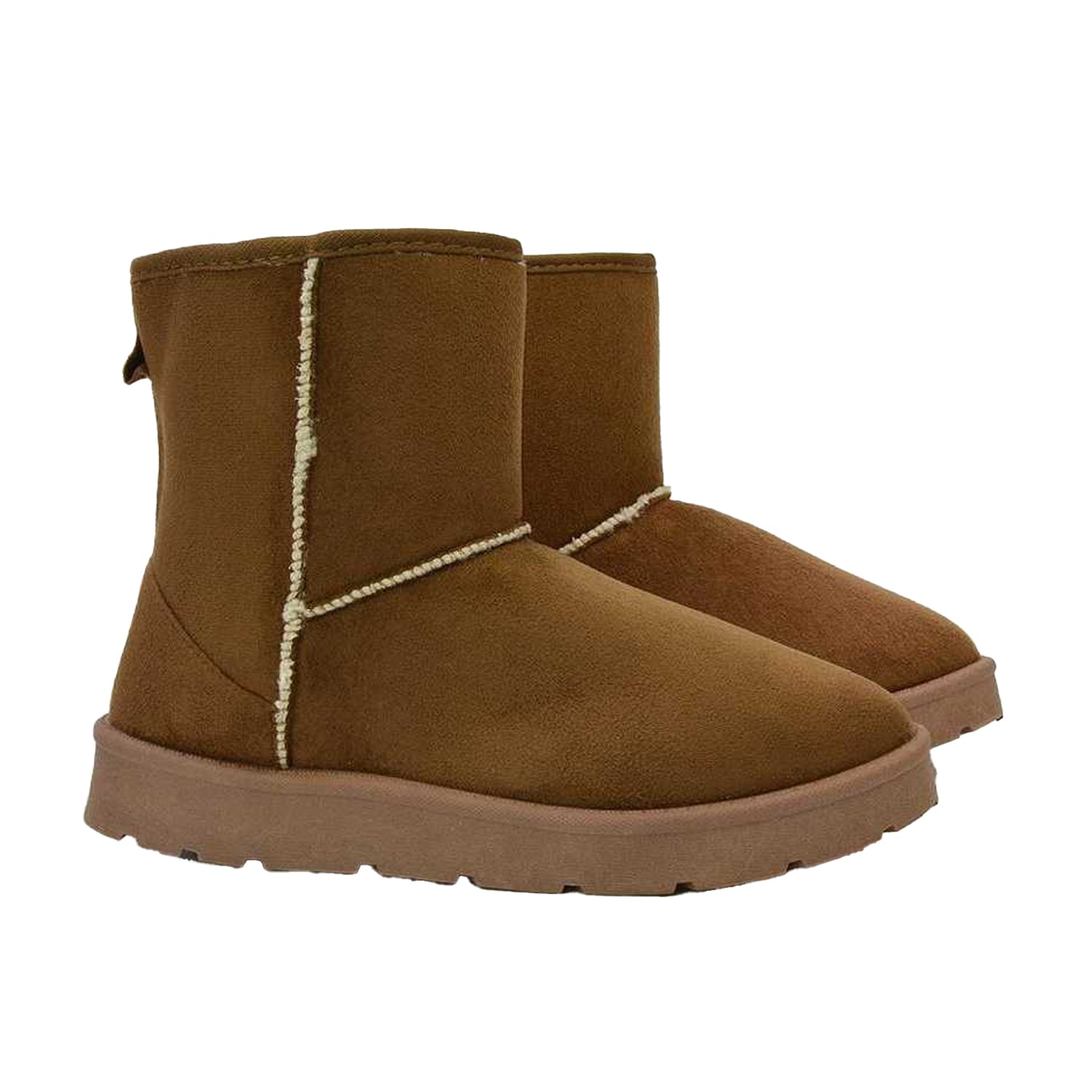 Brown - Side - XY London Womens-Ladies Junie Faux Fur Lined Classic Flat Ankle Boots