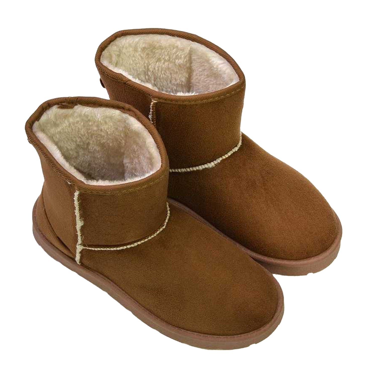 Brown - Lifestyle - XY London Womens-Ladies Junie Faux Fur Lined Classic Flat Ankle Boots