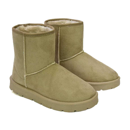 Light Stone - Front - XY London Womens-Ladies Junie Faux Fur Lined Classic Flat Ankle Boots