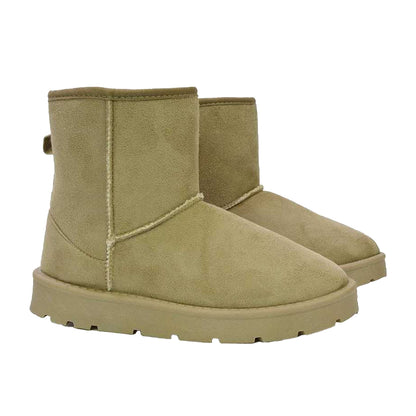 Light Stone - Side - XY London Womens-Ladies Junie Faux Fur Lined Classic Flat Ankle Boots