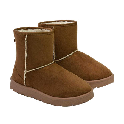 Brown - Front - XY London Womens-Ladies Junie Faux Fur Lined Classic Flat Ankle Boots