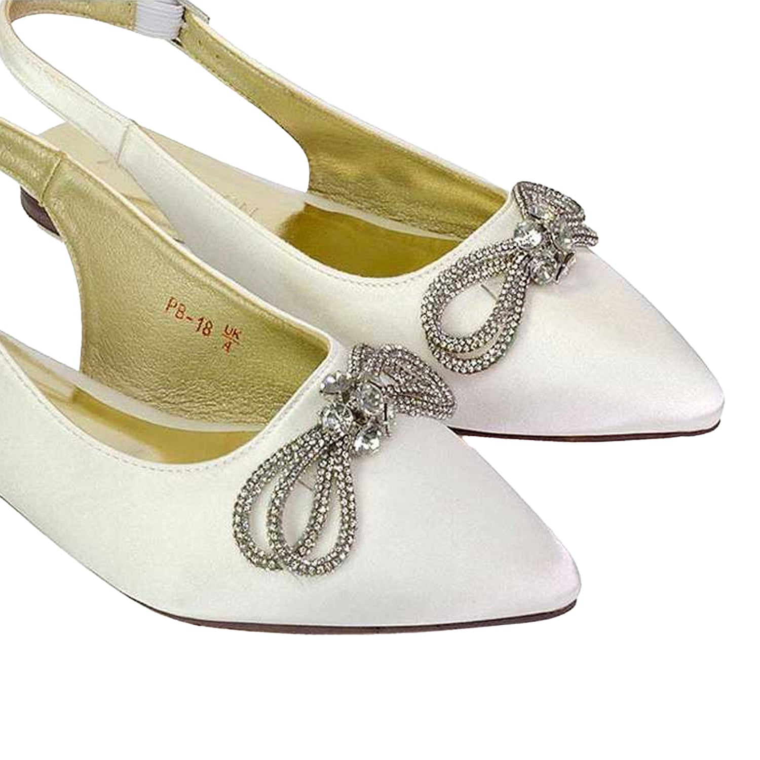 Ivory - Side - XY London Womens-Ladies Ossie Diamante Sling Back Pumps