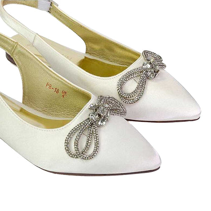 Ivory - Side - XY London Womens-Ladies Ossie Diamante Sling Back Pumps