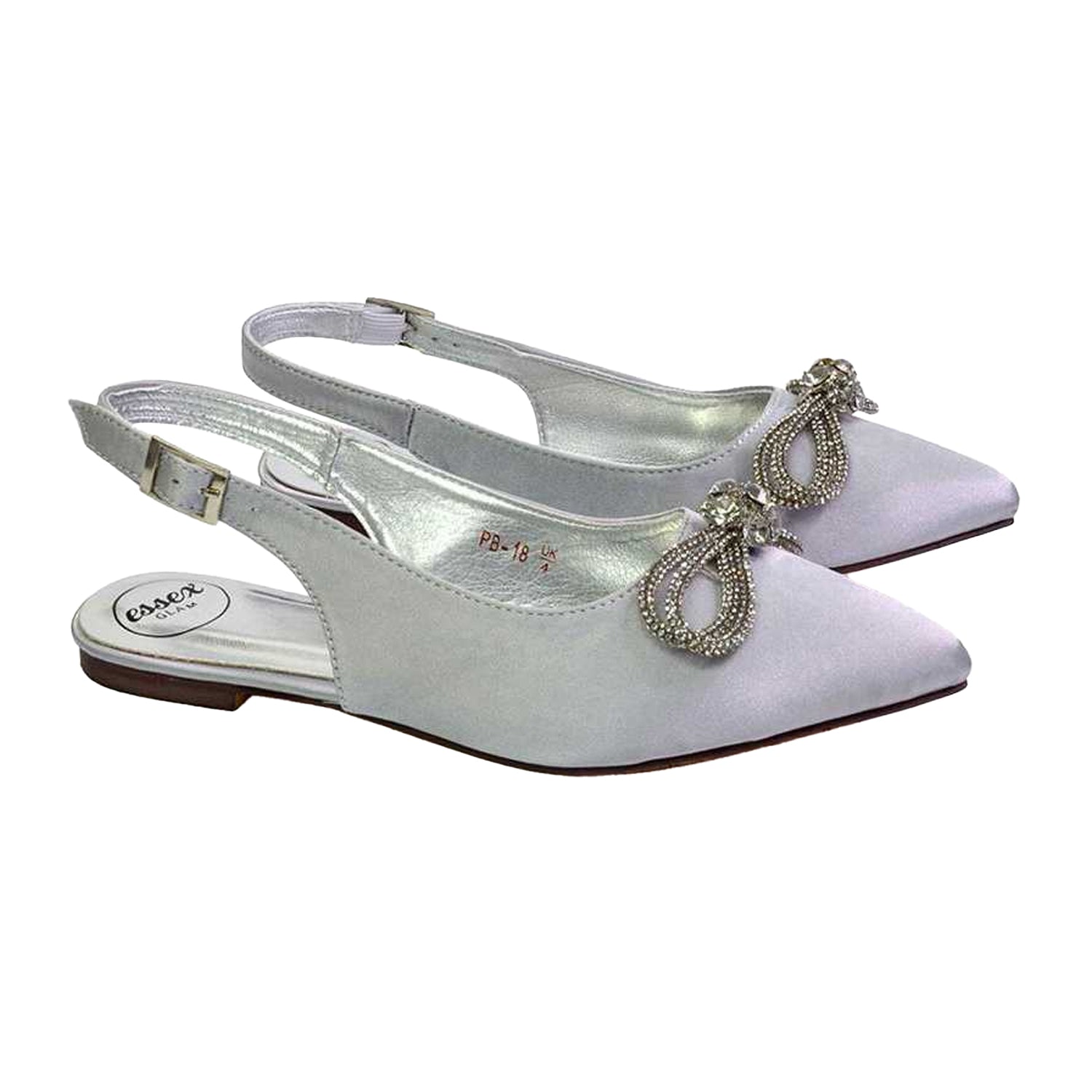 Silver - Back - XY London Womens-Ladies Ossie Diamante Sling Back Pumps